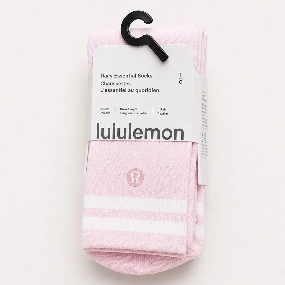 Lululemon White Pink Stripe Daily Essential Crew Socks Unisex Large NWT